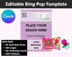 a flyer for a candy shop with the text, place your design here and an image of