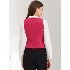 Pair with the solid color blouse or ruffle neck shirt for a casual business style. In this vintage solid color velvet fabric design, this vest is classic and timeless for your daily outfits. Classic OL style, fit for office and other formal occasions. Retro contrast satin with velvet can show your elegance and more charming, making you look more and more capable. Semi-formal Fall Tops For Office, Semi-formal Office Lady Tops For Fall, Semi-formal Fall Office Lady Tops, Solid Sleeveless Sweater Vest For Work, V-neck Blouse With Vest For Work, Sleeveless Vest For Office Wear In Fall, Formal Vest Top For Fall, Sleeveless Semi-formal Spring Top, Semi-formal Sleeveless Top For Spring