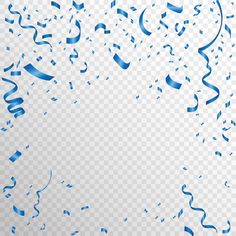 blue streamers and confetti on a transparent background