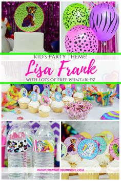 kids'party themes with lots of free printables including balloons, water bottles and cupcakes