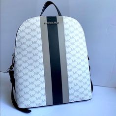 Michael Kors Cindy Backpack Dimensions: 10.5”W X 12.75”H X 4.25”D Large Size Backpack Silver Hardware Zipper Closure 3 Inside Pockets 1 Outside Pocket Adjustable Straps New With Tags White Shopping Backpack, White Leather Everyday Backpack, Everyday White Leather Backpack, White Leather Backpack For On-the-go, White Leather Backpack With Zipper, White Leather Satchel Backpack, Modern White Backpack For On-the-go, Luxury White Leather Backpack With Adjustable Strap, Modern White Leather Backpack For Travel