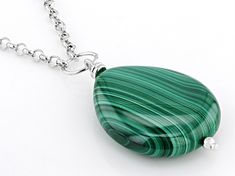 25x20mm Pear Shaped Malachite Rhodium Over Sterling Silver Necklace. Drop Measures Approximately 1.34"L x 0.78"W. Green Sterling Silver Jewelry With Lobster Clasp, Green Pendant Jewelry With Lobster Clasp, Green Oval Pendant Jewelry Nickel Free, Nickel-free Green Oval Pendant Jewelry, Green Oval Nickel-free Necklace, Nickel-free Green Oval Necklace, Green Nickel-free Oval Pendant Necklace, Green Nickel-free Oval Pendant Jewelry, Malachite Pendant For Jewelry Making