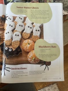 an open magazine with halloween treats on it