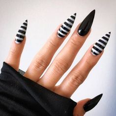 Beetlejuice Costume, Stiletto Nail Art, Goth Nails, Stiletto Nails Designs, Inspired Nails, Striped Nails, Black Nail Designs, Polish Colors