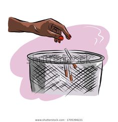 a hand reaching for matches in a metal container