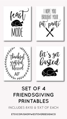 four thanksgiving printables with the words, set of 4