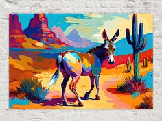 a painting of a donkey in the desert