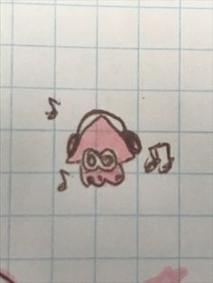 a drawing of a dog with headphones and music notes