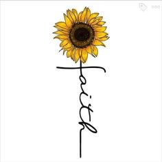 a drawing of a sunflower with the word faith written in cursive writing