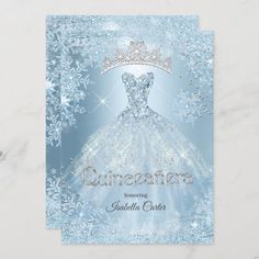 the quinceauera brochure features a blue gown and tiara with snowflakes