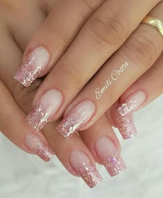 French Tip Acrylic Ideas, Romantic Nails Designs Beautiful, Dark Colour Nails Designs, Dark Pink Glitter Nails, Wedding Nails Design Bridesmaid, Pink Wedding Nails For Bride, Wedding Nail Art Design For Bride, Pretty Wedding Nails, Pink Glitter French Tip Nails