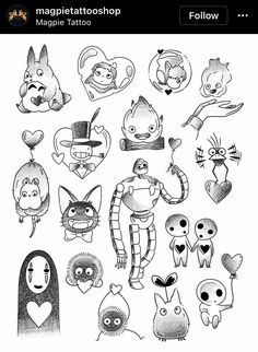 some cartoon characters are drawn in black and white