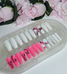 18th Birthday nails pink/silver/white 24 piece press on Etsy 18th Nails, 18th Birthday Nails, Birthday Nails Pink, 21st Birthday Nails, Birthday Nail Art, Birthday Nail Designs, Glitter Nails Acrylic, Cute Nail Art Designs, Cute Nail