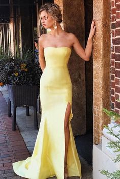 Yellow Formal Dress, Puffy Prom Dresses, Yellow Mermaid, Vestido Strapless, Yellow Prom, Mermaid Gown Prom, Formal Ball Gown, Prom Dresses Yellow, Strapless Prom Dress