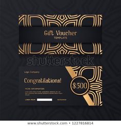 black and gold gift voucher card with an elegant design on the front and back