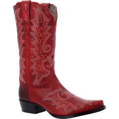 12" Vintage Finish Full Grain Leather Soft Mesh Lining Durango® Sole Comfort Footbed™ Single Row Sole Stitch Nylon Shank  Full Grain Leather Construction Rubber Outsole with Vintage Finish Snip Toe 1 3/4" Fashion Heel DRD0448 Durango Women's Crush Western Boots - Ruby Red Red Boots With Reinforced Snip Toe, Durango Boots, Pull On Boots, Fashion Heels, Ruby Red, Woman Crush, Western Boots, Western Wear, Full Grain Leather