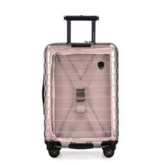 Traveler's Choice's Millennial II Transparent Carry-On luggage serves up both fashion and function by allowing style-conscious travelers to show off their latest travel gear. Versatile enough for any travel adventure, the suitcase’s sleek yet protective hard shell, made from 100% pure polycarbonate materials, ensuring its quality of translucency. The TSA combo lock keeps your belongings safely tucked away, while the 360-degree Cyclone Spinner Wheels allow for optimal mobility and maneuverability Pink Luggage With Sleeve For Business Trips, Functional Pink Luggage With Sleeve, Functional Pink Travel Accessories With Luggage Sleeve, Pink Functional Travel Accessories With Luggage Sleeve, Modern Pink Luggage With Sleeve, Modern Nylon Travel Case, Rectangular Protective Travel Case, Functional Case With Luggage Sleeve For Overnight Trips, Functional Travel Cases With Luggage Sleeve