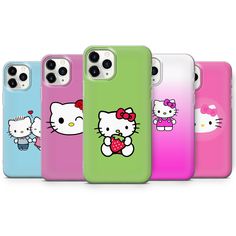 hello kitty phone cases are lined up in different colors