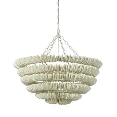 Palecek - Three Light Chandelier - Hannah - Cream- Union Lighting Luminaires Decor Wood Discs, Coastal Casual, Malibu Beach, Powder Coated Metal, Modern Lighting Design, Wood Disc, Rope Wrapped, Ancient Tree, Visual Texture