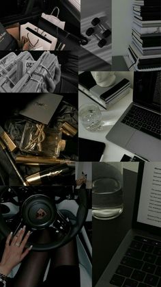 a collage of photos with various items on them