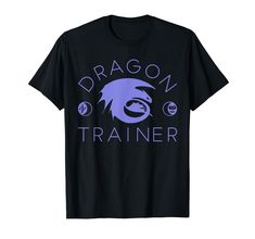 a black t - shirt with the words dragon trainer in purple and blue on it