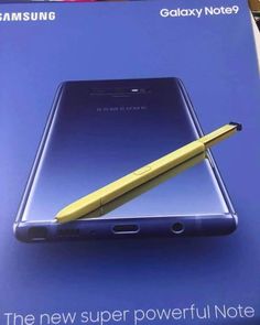 an advertisement for the new samsung note 5 is shown in front of a blue box