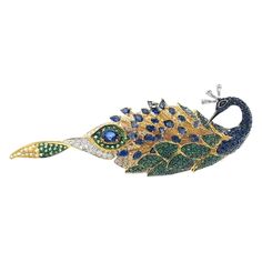 18K Gold Unheated Sapphire & Green Garnet Peacock Brooch & Pendant with Diamonds 1 Unheated Sapphire - 0.477 CT 27 Sapphires - 5.096 CT 216 Diamonds - 2.731 CT 18K Gold - 14.05 GM Crafted with meticulous artistry, this exquisite jewelry piece captivates the senses. We used untreated sapphires and green garnets & VS Grade diamonds and yellow diamonds. Each gemstone has been meticulously selected and expertly set by our skilled artisans, who have poured their passion and reverence for nature into every detail of this exceptional creation. Wear it as a symbol of your deep connection to the natural world, a tangible reminder of the beauty that surrounds us, and a treasured keepsake that will be cherished for years to come. Peacock Brooch, Yellow Diamonds, Green Garnet, Purple Sapphire, Diamond Free, Deep Connection, Fancy Diamonds, Sapphire Stone, Yellow Diamond