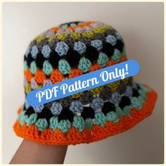 there is a crocheted hat with a blue ribbon around it that says pdf pattern only