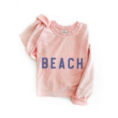 Perfect For Warmer Climates Soft And Cool On The Inside With A Textured Exterior. Baby Pink With Blue Lettering Summer Pink Crew Neck Sweatshirt, Pink Crew Neck Sweatshirt For Summer, Cozy Letter Print Tops For Spring, Cozy Pink Graphic Print Top, Cozy Pink Top With Graphic Print, Letter Print Sweater For Loungewear In Spring, Letter Print Sweater For Spring Loungewear, Weekend Crew Neck Top With Text Print, Crew Neck Tops With Letter Print For Weekend