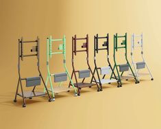 several different types of folding chairs on wheels