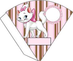 a pink and brown striped kite with a white cat on it's back side