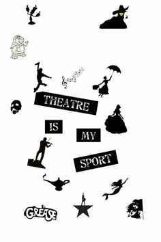 the theatre is my sport logo with some people in silhouettes and stars around it