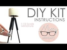 a miniature hand holding a lamp next to a miniature tripod with the words diy kit instructions on it