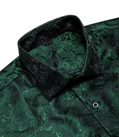 This is the perfect shirt for any man who wants to look stylish and sophisticated. The paisley print is elegant and timeless, and the shirt fits comfortably and looks great on anyone. Whether you're dressing up for a special event or just want to feel your best, this is the shirt for you. Handmade 100% Silk Paisley Dry Clean Only - 30-DAY MONEY-BACK GUARANTEE - Try it! If you don't love it, send it back. We offer free shipping on returns and exchanges. Take your time! You've got 30 days to decid Elegant Patterned Shirt With Spread Collar, Formal Long Sleeve Patterned Shirt, Patterned Long Sleeve Formal Shirt, Elegant Patterned Shirt For Spring, Classic Summer Shirt With Paisley Print, Classic Paisley Print Summer Shirt, Elegant Green Summer Shirt, Elegant Patterned Shirt With Paisley Print, Formal Fitted Shirt With Paisley Print