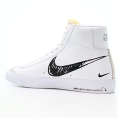 Nike Blazer Mid 77 Sketch White Black Men’s Size Us 8 Nwt Never Worn Classic White High-top Sneakers With Logo Print, Urban White High-top Sneakers With Logo Print, Nike High-top Sneakers For Streetwear With Branded Heel, Shoes Nike Blazer, Rare Shoes, Nike Air Flight, Nike Blazers, Nike Sb Zoom, Nike Blazer Mid 77