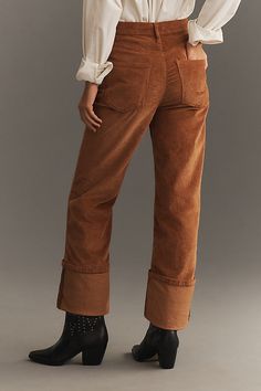 Finished with a statement fixed cuff, the Scotty is a fresh take on the forever-fave straight leg, offered in a flattering high rise. | The Scotty Cuffed High-Rise Straight-Leg Jeans by Pilcro: Corduroy Edition in Brown, Women's, Size: 28, Cotton/Elastane/Modal at Anthropologie Wardrobe List, Fitted Jeans, Cuffed Jeans, Leg Cuffs, Holy Grail, 50 Fashion, Fall 2024, Put On, Day Dresses