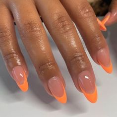 Orange Acrylic Nails, Almond Nails French, French Tip Acrylic Nails, Her Nails, Simple Acrylic Nails, Almond Acrylic Nails, Round Nails, Orange Nails