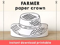 an image of a paper hat with the words farmer paper crown on it's side