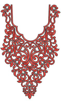 a red necklace with intricate designs on it