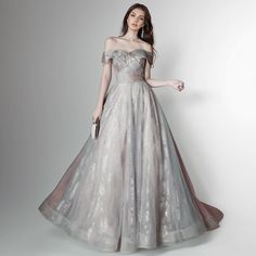 Olivia Mark - Vintage Evening Gown with Shoulder Detail for Formal Occasions Mark Vintage, Skirt Wedding Dress, Vintage Evening Gowns, Grey Gown, Gowns With Sleeves, Evening Gowns Formal, Wedding Dress Styles, Dress Styles, Olivia Mark