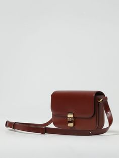 Shoulder Bag A.P.C. Woman color Brown Classic Satchel Saddle Bag With Dust Bag, Square Travel Bag With Palladium Hardware, Timeless Cognac Crossbody Bag, Classic Flap Shoulder Bag With Palladium Hardware, Chic Shoulder Bag With Flap And Palladium Hardware, Elegant Flap Satchel, Brown Crossbody Flap Bag With Palladium Hardware, Brown Crossbody Bag With Palladium Hardware, Classic Tan Box Bag With Detachable Strap