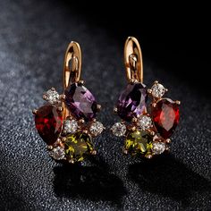 Hanreshe Crystal Stud Earrings – Gofaer Finds store! Red Single Hoop Earring For Party, Elegant Multicolor Hoop Earrings For Party, Multicolor Party Earrings, Multicolor Single Earring For Party, Multicolor Crystal Matching Earrings For Party, Como Fazer Short, Hiphop Jewelry, Real Diamond Earrings, Fancy Jewellery