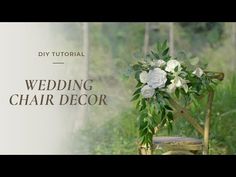 a wooden chair with flowers on it and the words diy tutorial wedding aisle decor