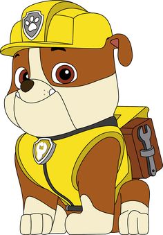 a cartoon dog wearing a fireman's hat and holding a wrench