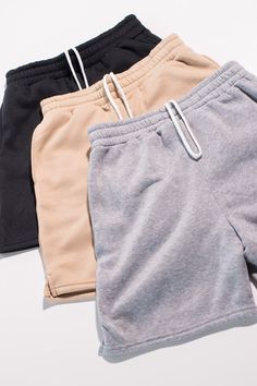 Tan Fleece Boyfriend Shorts Tan Sweatshorts Outfit, Shorts Flatlay, Fleece Shorts Outfit, Swear Shorts, Neutral Loungewear Shorts, Relaxed Fit Sweat Shorts For Streetwear, Beige Lounge Shorts, Neutral Cotton Shorts, Dad Shorts