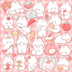 an assortment of cartoon animals on a pink and white checkered background