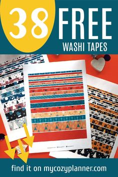 three free washi tapes with text overlay that reads 38 free washi tapes find it on mycozyplanner com