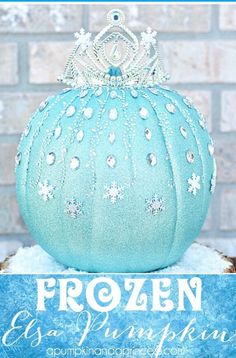 an image of a frozen pumpkin with a tiara on it's head for facebook