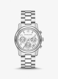 The perfect finishing touch to every outfit, our new Runway watch will be a favorite for years to come. Updated with raised sub dials, this sleek style is crafted from silver-tone stainless steel with a polished bracelet strap, and features chronograph details for precise timekeeping. Michael Kors Runway, Silver Color Scheme, Watches For Women, Women's Watch, Stainless Steel Watch, Minerals Crystals, Chronograph Watch, Michael Kors Watch, Snorkeling