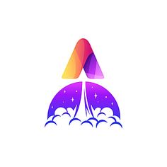 an abstract rocket logo with stars and clouds